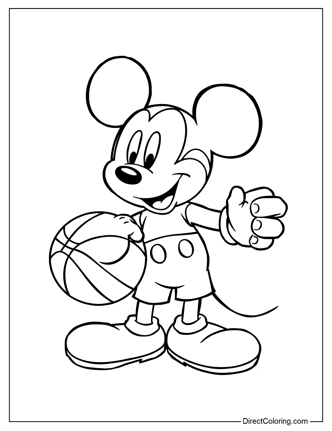 Mickey Mouse Plays Basketball Coloring Page Free
